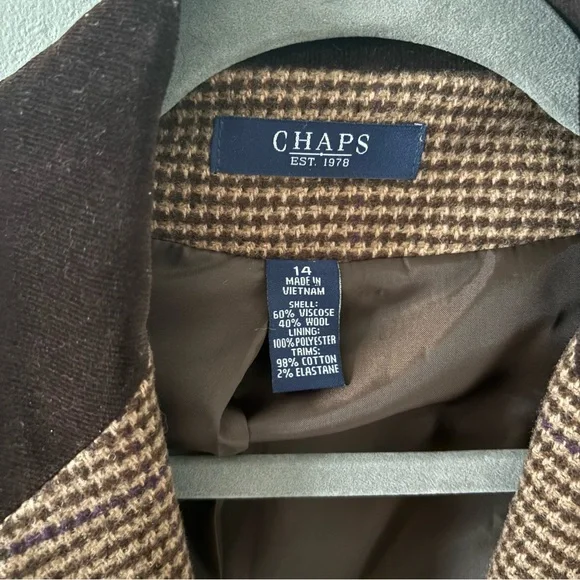 NWT Women’s Chaps Tan Houndstooth Blazer size 14 - Picture 4 of 9